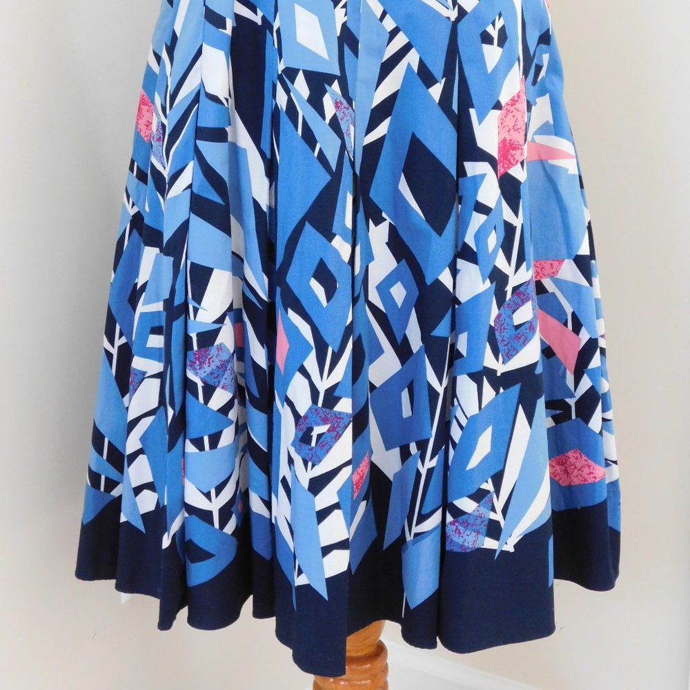 Tahari Blue Pleated Cotton Shirt Lined Size 6